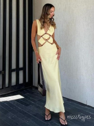 Charming Yellow Lemon Designed Soft Satin Long Evening Prom Evening Dress,ZX209
