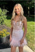 Sparkly Beading Feather See Through Pink Mini New Arrival Homecoming Dresses,HM163