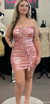 Elegant Strapless Sheath Short Mini Homecoming Dress,HM636