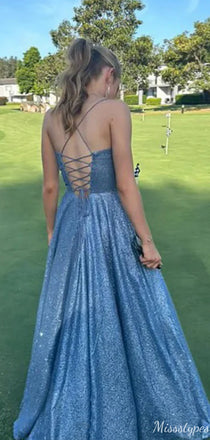 Elegant Sweetheart Spaghetti Strap A-line Long Prom Dress Ideas, Evening Party Dresses,ZX586
