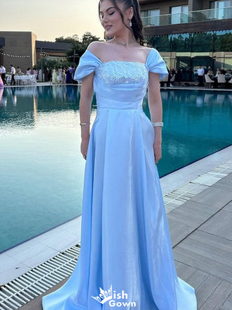 Elegant Off-shoulder A-line Long Prom Dress Ideas, Evening Party Dresses,ZX1237