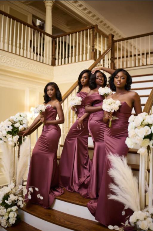 Mismatched Sexy Burgundy Soft Satin Mermaid Women Floor-Length Bridesmaid Dresses Online, BL161