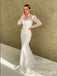 Women White High-Neck Full-Sleeve Beading Mermaid With Tail Wedding Dresses HS06