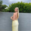 Eye-Catching Yellow Spaghetti Strap V-Neck Backless Long Prom Evening Dress,ZX355