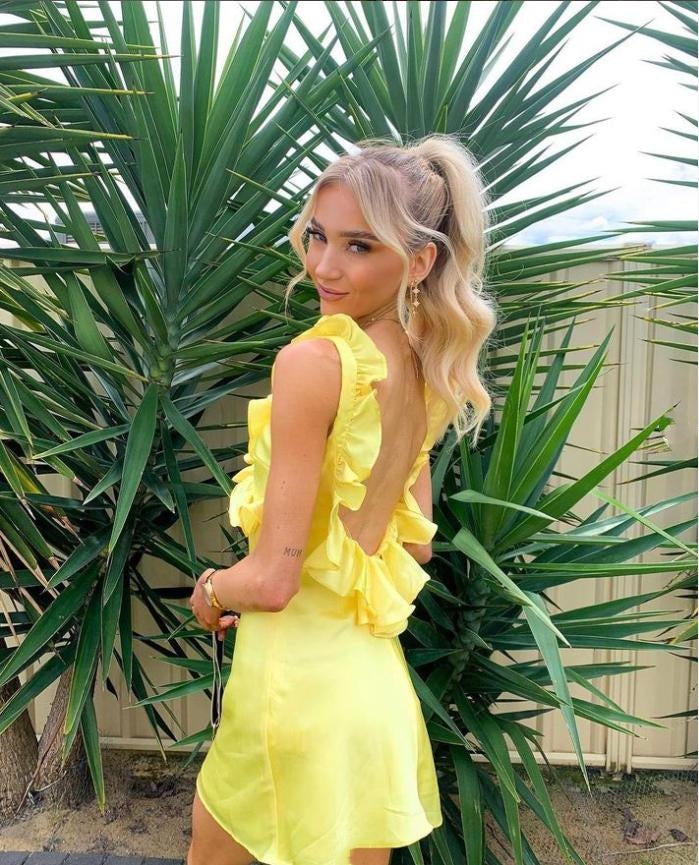 Pretty Yellow Ruffle Backless Mini Party Homecoming Dresses,HM293