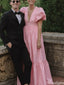 Casual V-neck Short Sleeves A-line Long Prom Dress Ideas, Evening Party Dresses,ZX1247