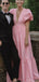 Casual V-neck Short Sleeves A-line Long Prom Dress Ideas, Evening Party Dresses,ZX1247