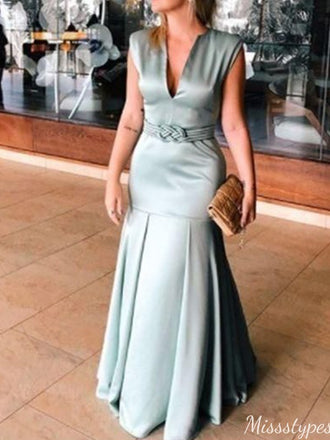 Elegant V-neck Mermaid Long Prom Dress Ideas, Evening Party Dresses,ZX1246