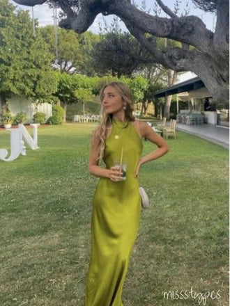 Sexy Grass Green Halter Sleeveless Mermaid Long Prom Evening Dress,ZX312