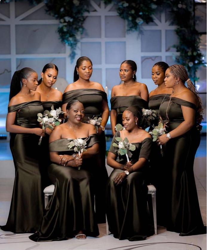 Black Women Beautiful Off Shoulder Mermaid Satin Bridesmaid Dresses Online, BL127