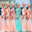 Beautiful Coral Off Shoulder Side Slit Mermaid Women Floor-Length Bridesmaid Dresses Online, BL163