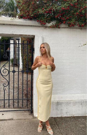 Yellow Unique Women Spaghetti Strap Tea-Length Mermaid Long Prom Evening Dress,ZX280