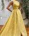 Flower Appliqued Sleeveless Yellow Empire Women Long Evening Prom Evening Dress,ZX210