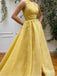 Flower Appliqued Sleeveless Yellow Empire Women Long Evening Prom Evening Dress,ZX210