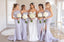 Lilac Side Slit Feather Straight Across Mermaid Long Bridesmaid Dresses Online, BL86