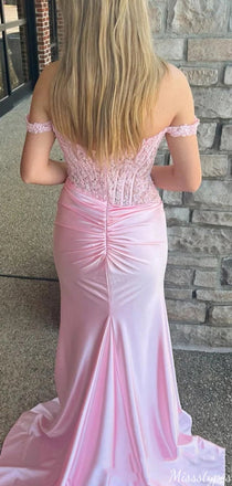 Elegant Off-shoulder Mermaid Lace Long Prom Dress Ideas, Evening Party Dresses,ZX598