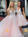 Mismatched Pink Appliqued V-Neck Tulle Lady Beautiful Long Evening Prom Evening Dress,ZX212