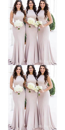 Elegant Bateau Sleeveless Satin Mermaid Girl Long Bridesmaid Dresses Online, BL103