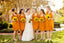 Cute Orange Ruffle Scoop-Neck Tea-Length Bridesmaid Dresses Online, BL45