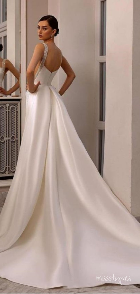 White Satin Beading Luxurious Floor-Length Backless Long Prom Evening Dress,ZX307