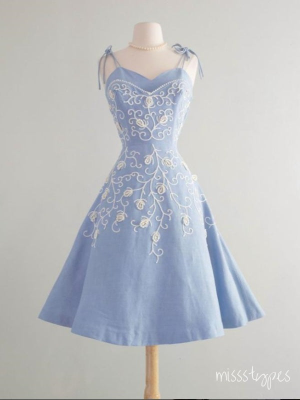 New Arrival Blue Appliqued Spaghetti Strap A-Line Women Mini Party Homecoming Dresses,HM252