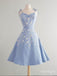 New Arrival Blue Appliqued Spaghetti Strap A-Line Women Mini Party Homecoming Dresses,HM252