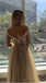 Champagne Appliqued A-Line Off Shoulder Long Women Evening Prom Evening Dress,ZX243