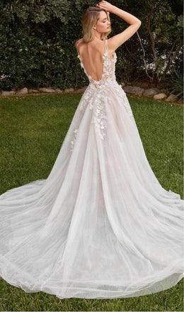 White Appliqued V-Neck Backless Elegant With Trailing Long Fashion Wedding Dresses,HS91