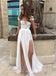 Sexy White Lace Front Slit Cap Shoulder With Trailing Long Prom Evening Dress,ZX293