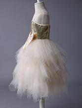 Champagne Spaghetti Strap Tulle Bow Empire Popular Little Flower Girl Dresses, ET32