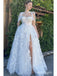 Charming Flower-Shoulder White A-Line Sweetheart Floor-Length Wedding Dresses HS11