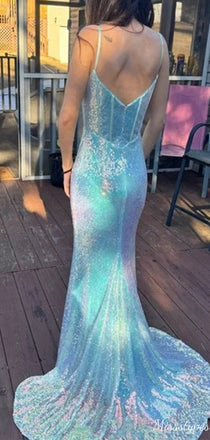 Elegant Sweetheart Spaghetti Strap Notched Mermaid Long Prom Dress Ideas,ZX605