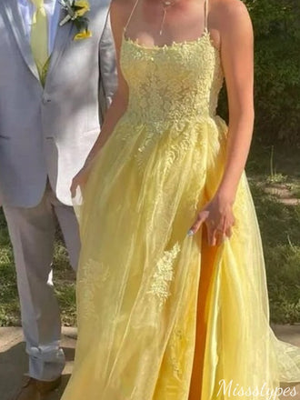 Elegant Square Spaghetti Strap A-line Long Prom Dress Ideas, Evening Party Dresses,ZX606