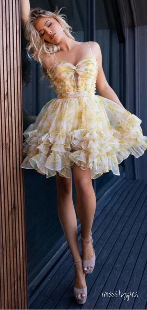 Lemon Yellow Beautiful A-Line Cute Mini New Arrival Homecoming Dresses,HM160