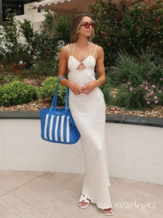 White Vintage Floor-Length Sheath Satin Evening Prom Evening Dress,ZX206