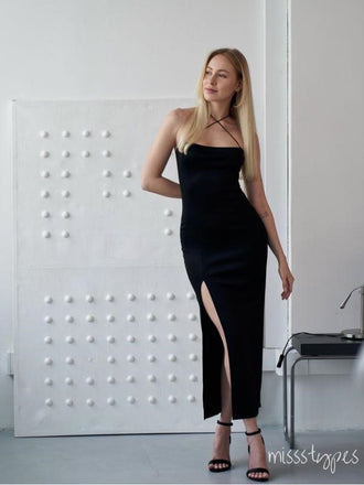 Beautiful Black Side Slit Mermaid Strapless Tea-Length Long Prom Evening Dress,ZX326