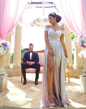 Sexy Sliver Off Shoulder Side Slit Floor-Length Bridesmaid Dresses Online, BL69