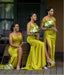 Yellow Soft Satin Side Slit Mismatched New Pretty Women Bridesmaid Dresses Online, BL121