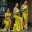 Yellow Soft Satin Side Slit Mismatched New Pretty Women Bridesmaid Dresses Online, BL121