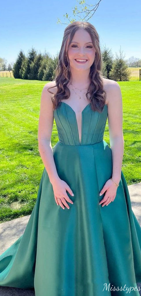 Formal Sweetheart Strapless Notched A-line Long Prom Dress Ideas, Evening Party Dresses,ZX608
