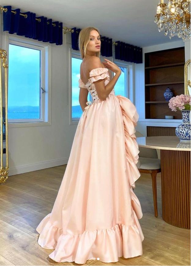 Lady Pearl Pink Off Shoulder Long Trailing Unique Evening Prom Evening Dress,ZX228