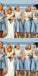 Vintage White&Blue A-Line Appliqued Tea-Length Bridesmaid Dresses Online, BL58