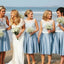 Vintage White&Blue A-Line Appliqued Tea-Length Bridesmaid Dresses Online, BL58