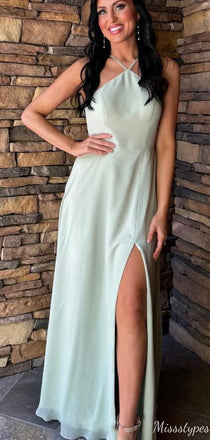 Casual Halter tulle A-line Long Prom Dress Ideas, Evening Party Dresses,ZX611