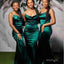 Simple Dark Green Spaghetti Strap Mermaid Satin Bridesmaid Dresses Online, BL124