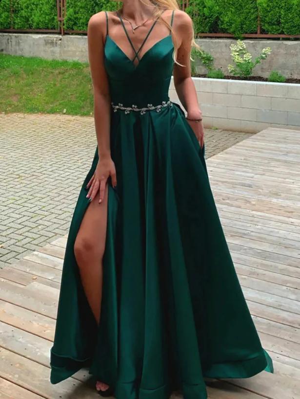 Sexy Unique Side Slit Spaghetti Strap Sweetheart Long Prom Evening Dress,ZX297