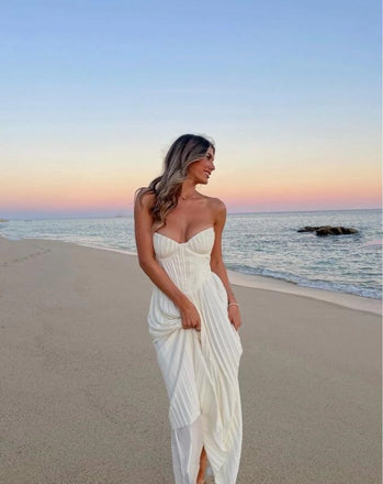 Simple White Sweetheart Pleat Mermaid Long Prom Evening Dress,ZX313