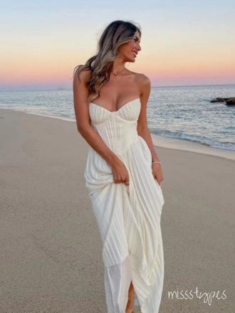 Simple White Sweetheart Pleat Mermaid Long Prom Evening Dress,ZX313