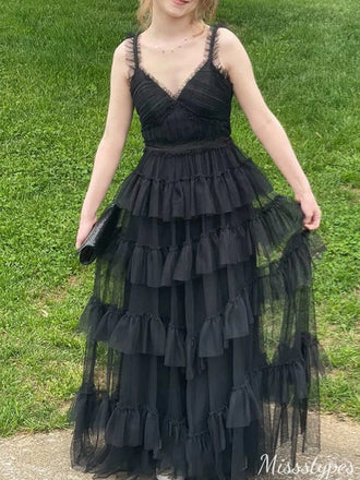 Gorgeous Spaghetti Strap V-neck A-line Long Prom Dress Ideas, Evening Party Dresses,ZX614
