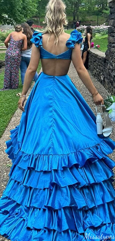 Unique V-neck Asymmetric A-line Long Prom Dress Ideas, Evening Party Dresses,ZX616